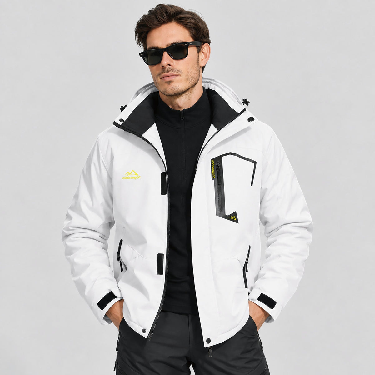 White MAGCOMSEN Men's Water-Repellent Winter Ski Jacket with Fleece Lining in #Color_White