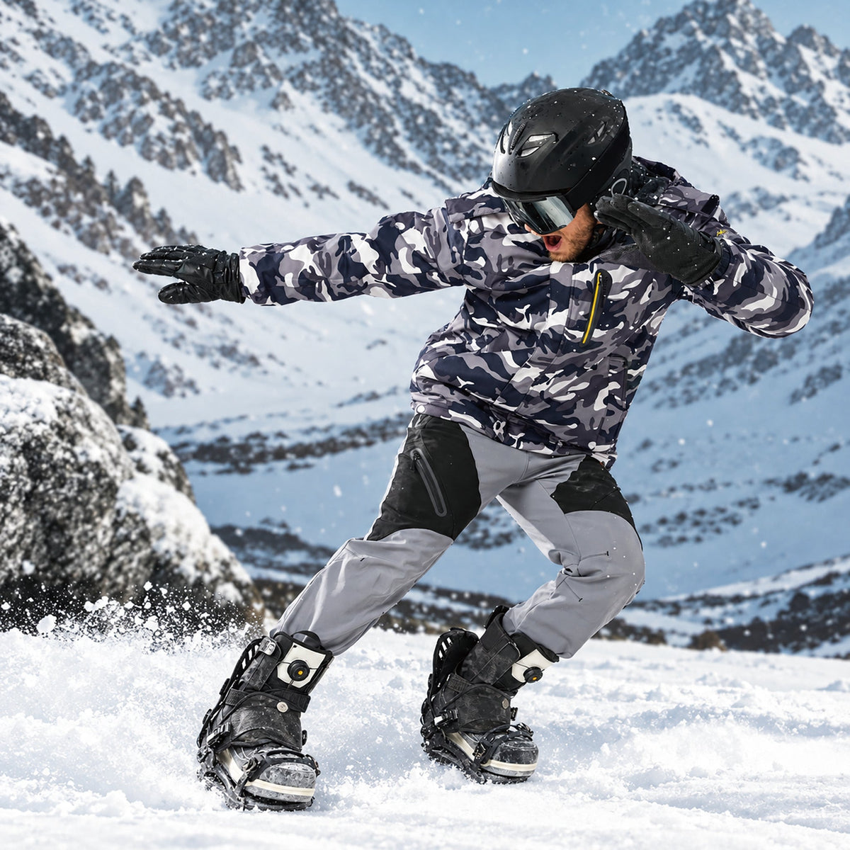 Black Camo MAGCOMSEN Men's Water-Resistant Ski Jacket - Warm Fleece Winter in #Color_Black Camo