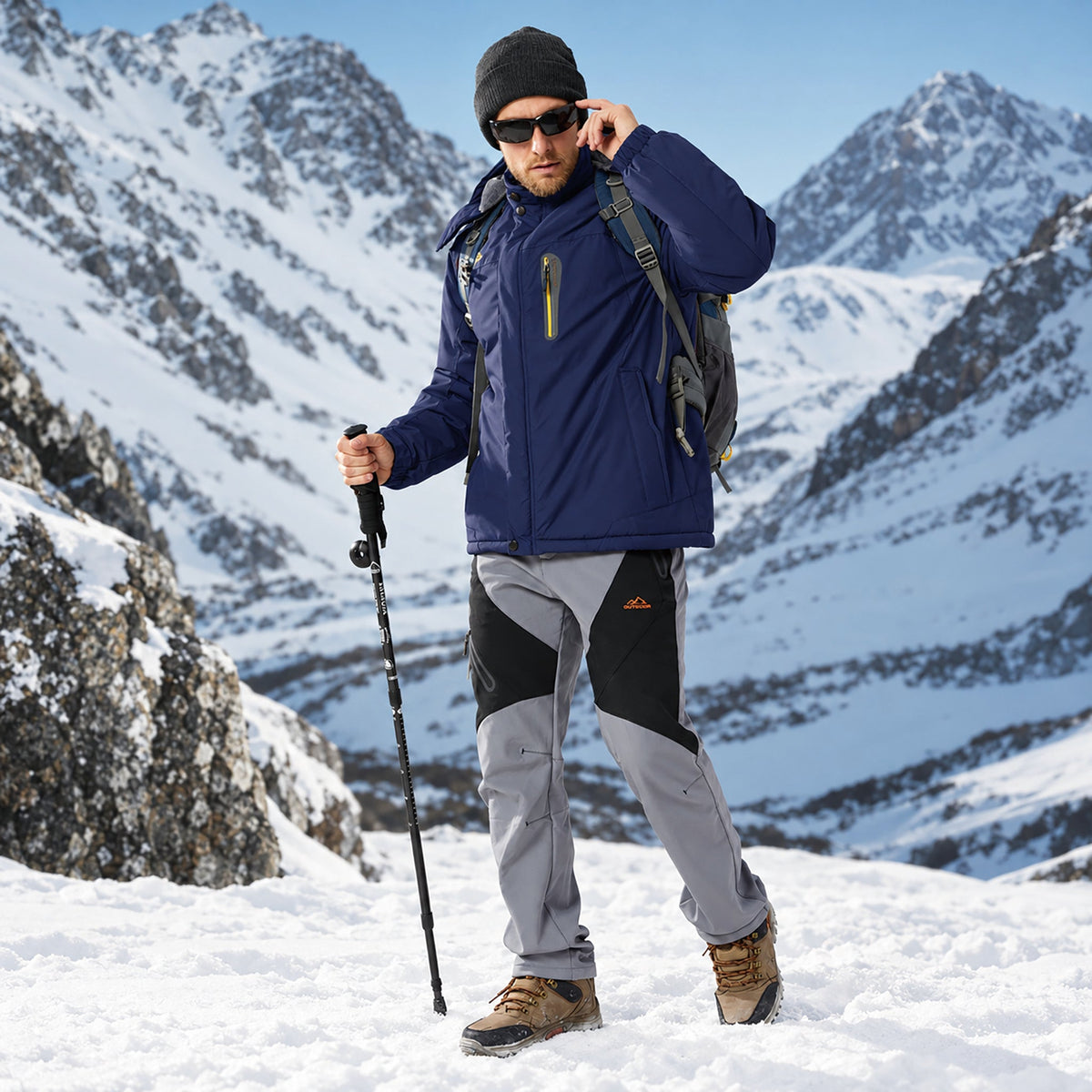 Navy MAGCOMSEN Men's Water-Resistant Ski Jacket - Warm Fleece Winter in #Color_Navy
