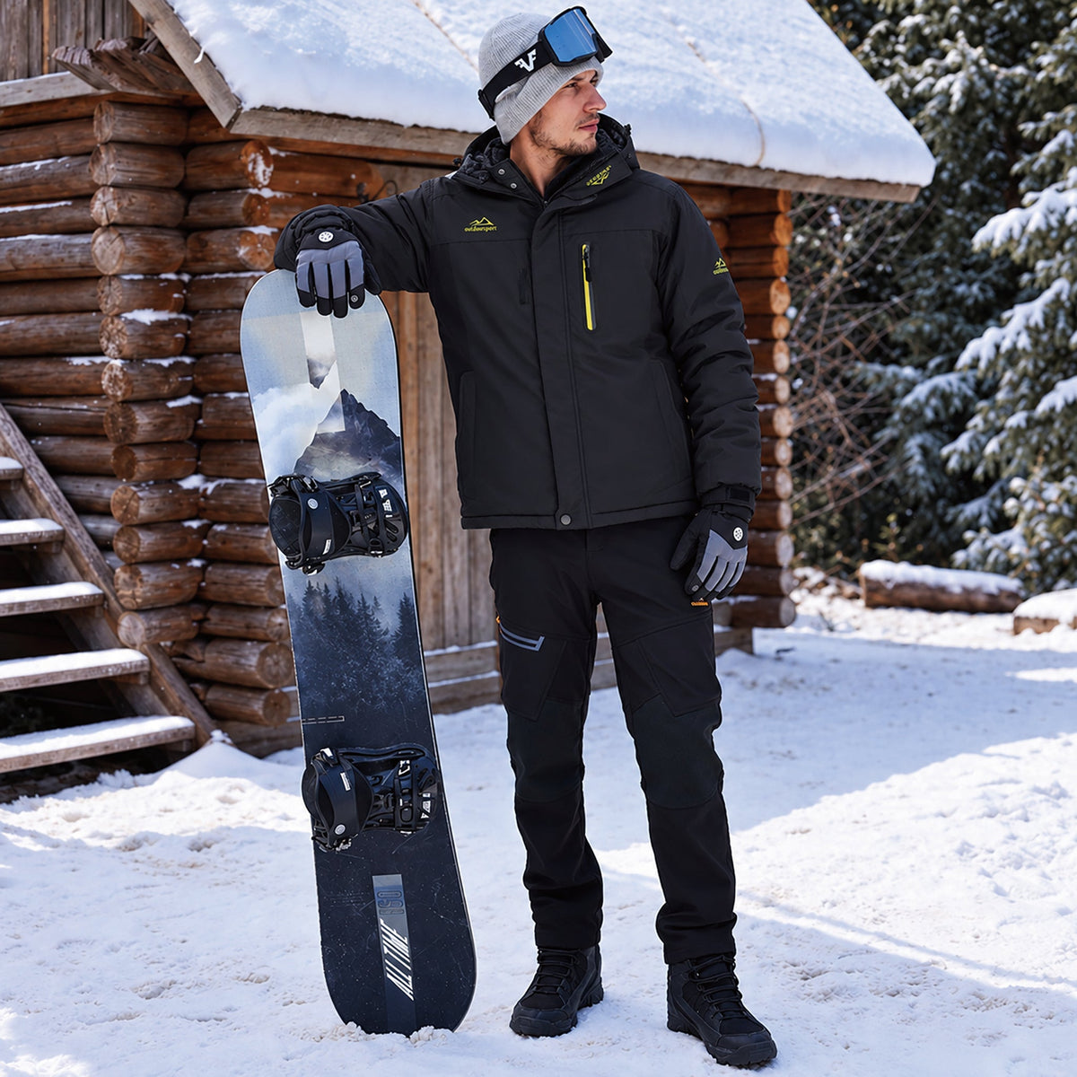 Black MAGCOMSEN Men's Water-Resistant Ski Jacket - Warm Fleece Winter in #Color_Black