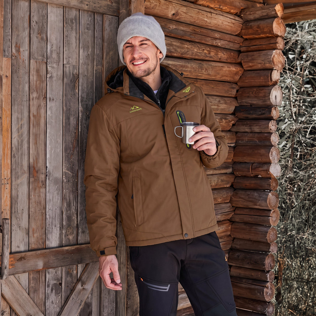 Coffee MAGCOMSEN Men's Water-Resistant Ski Jacket - Warm Fleece Winter in #Color_Coffee