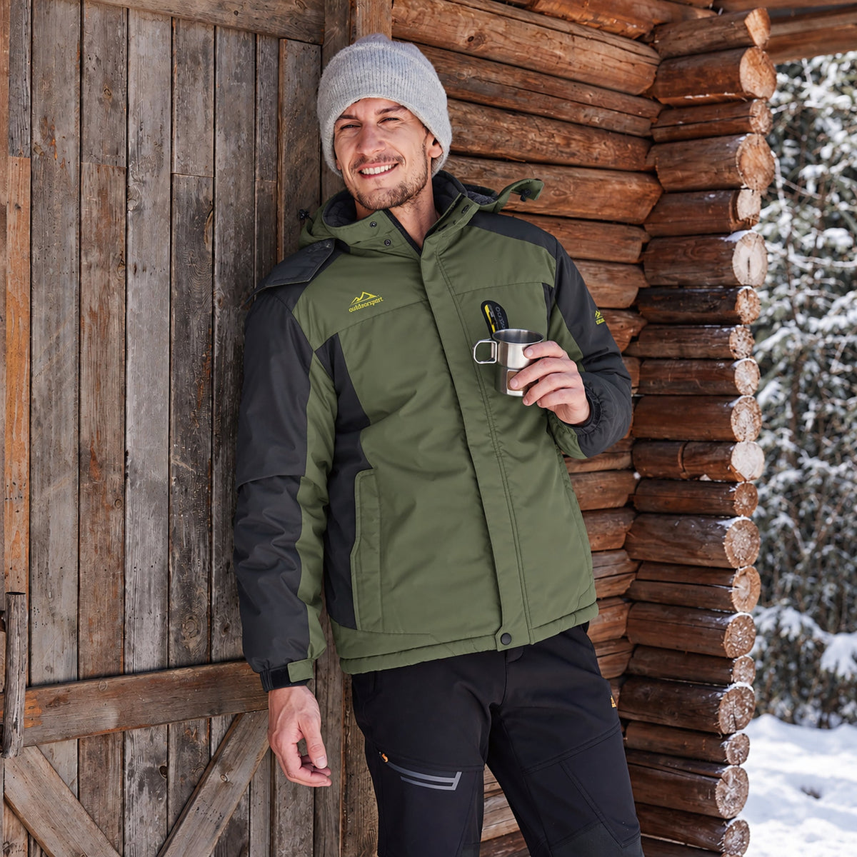 Army Green MAGCOMSEN Men's Water-Resistant Ski Jacket - Warm Fleece Winter in #Color_Army Green