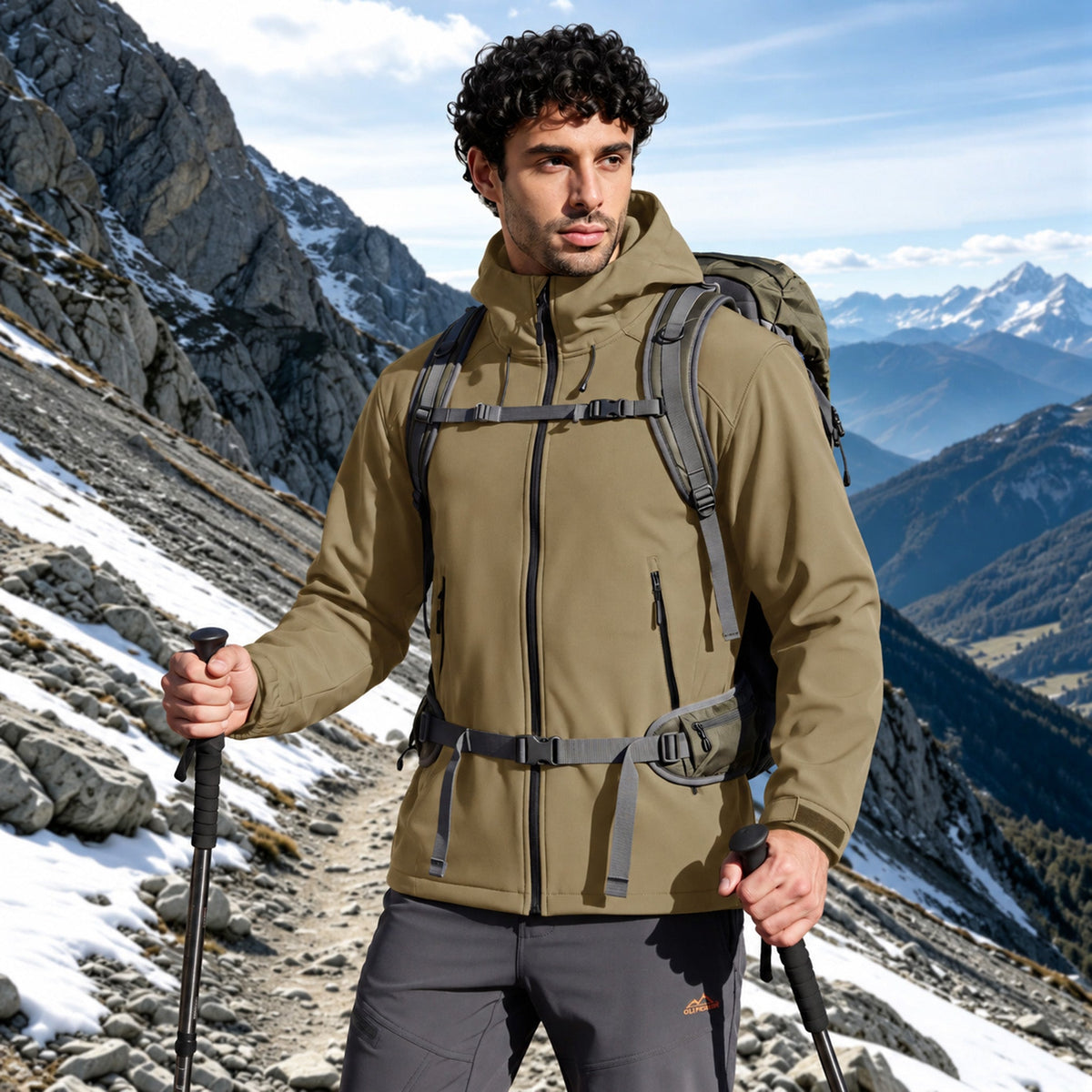 Khaki MAGCOMSEN Men's Waterproof Fleece-Lined Winter Jacket - Lightweight Hooded Softshell for Hiking in #Color_Khaki