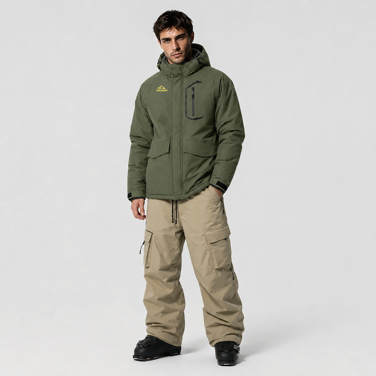 Men's Waterproof Ski Jacket 10k Fleece Lined Winter Snowboard Coat with 7 Pockets Army Green by MAGCOMSEN