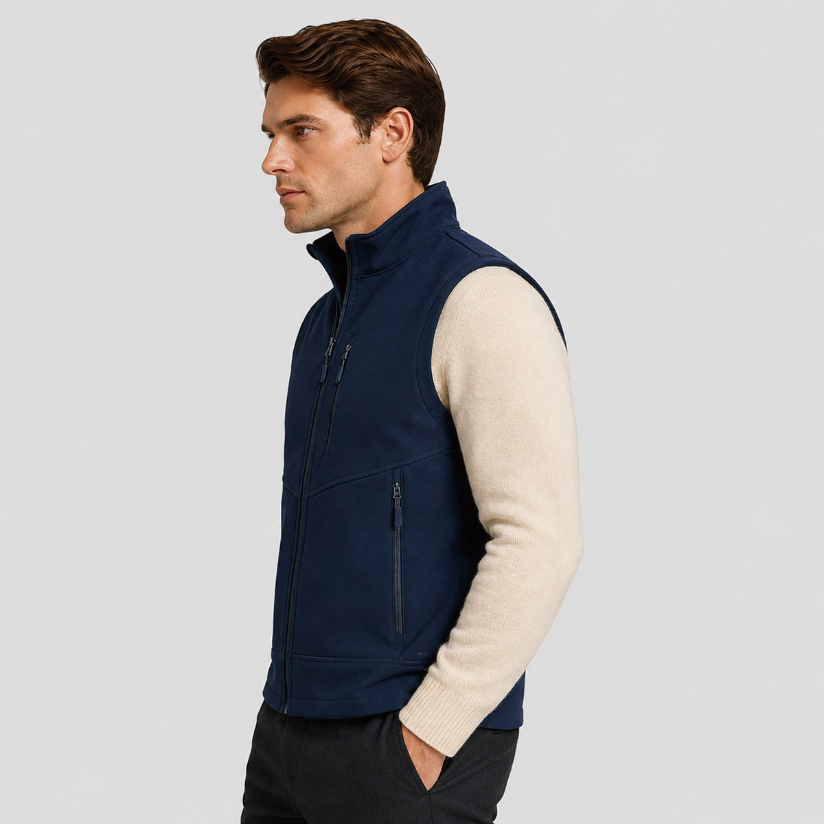 Men’s Waterproof Softshell Golf Vest 6-Pocket Fleece Lined Windproof Jacket Navy by MAGCOMSEN