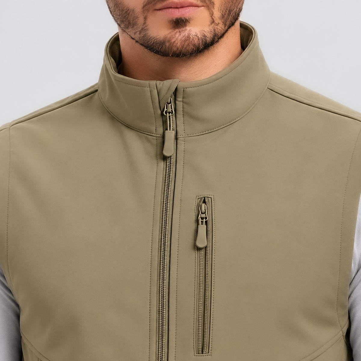 Men’s Waterproof Softshell Golf Vest 6-Pocket Fleece Lined Windproof Jacket Khaki by MAGCOMSEN