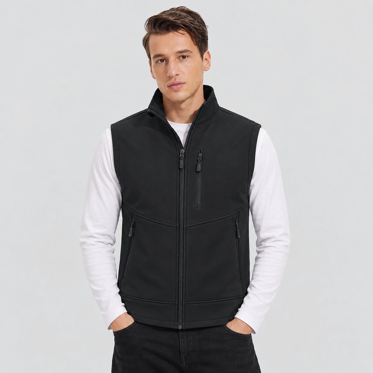 Men’s Waterproof Softshell Golf Vest 6-Pocket Fleece Lined Windproof Jacket Black by MAGCOMSEN