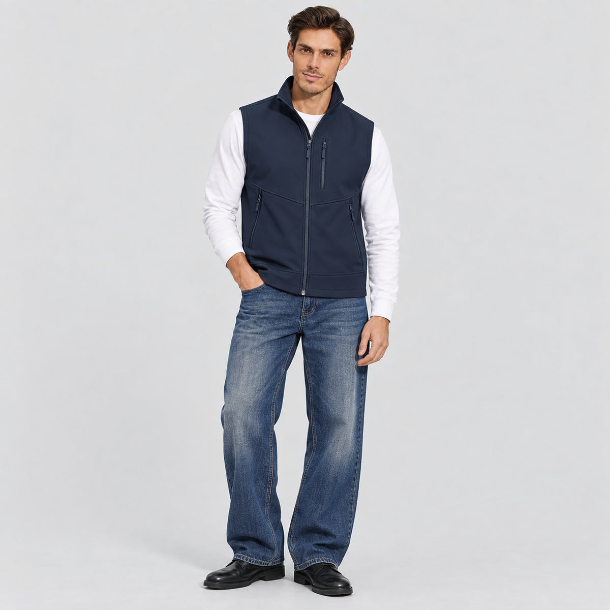 Navy MAGCOMSEN Men’s Waterproof Softshell Golf Vest 6-Pocket Fleece Lined Windproof Jacket in #Color_Navy