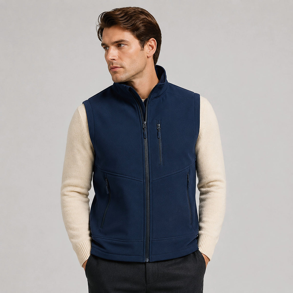 Men’s Waterproof Softshell Golf Vest 6-Pocket Fleece Lined Windproof Jacket Navy by MAGCOMSEN