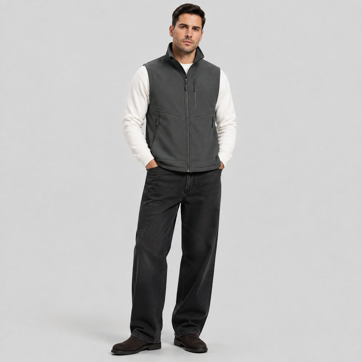 Dark Grey MAGCOMSEN Men’s Waterproof Softshell Golf Vest 6-Pocket Fleece Lined Windproof Jacket in #Color_Dark Grey