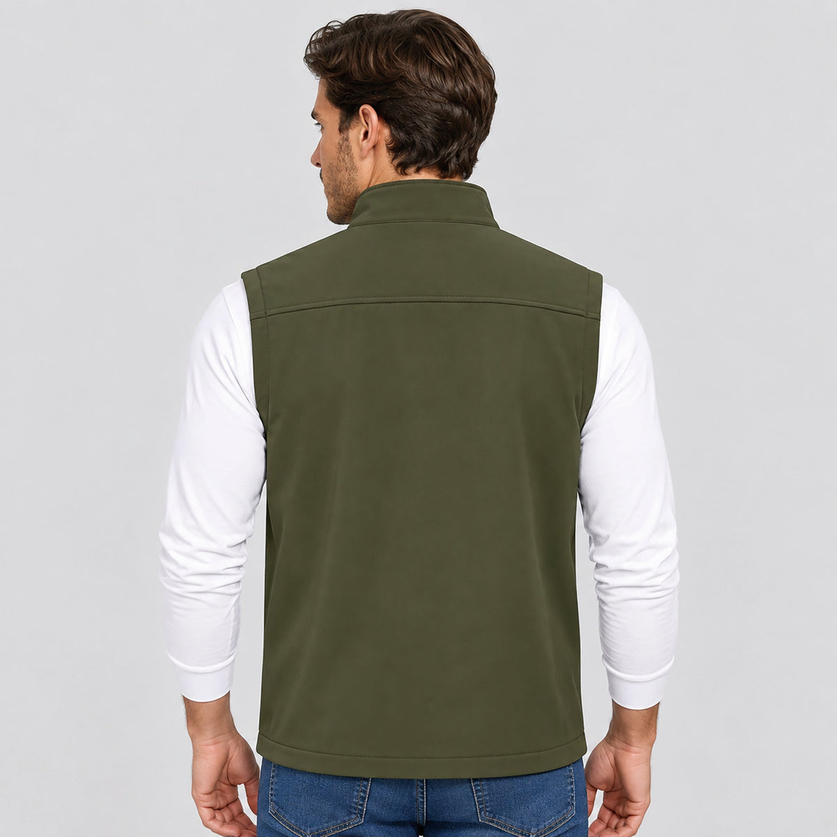 Army Green MAGCOMSEN Men’s Waterproof Softshell Golf Vest 6-Pocket Fleece Lined Windproof Jacket in #Color_Army Green