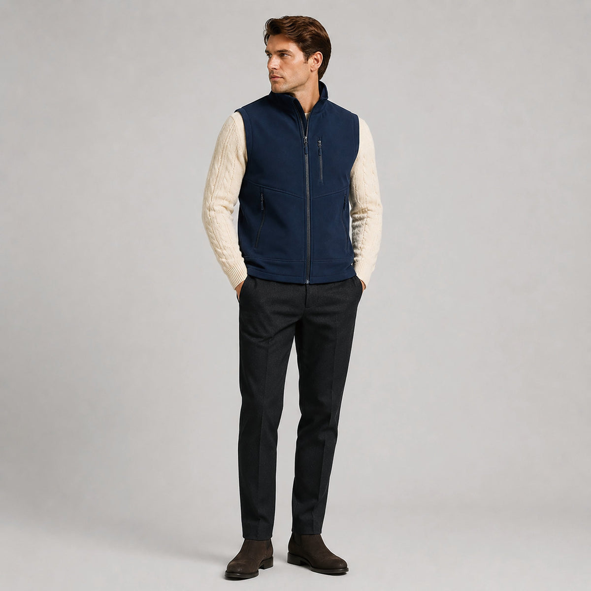 Men’s Waterproof Softshell Golf Vest 6-Pocket Fleece Lined Windproof Jacket Navy by MAGCOMSEN