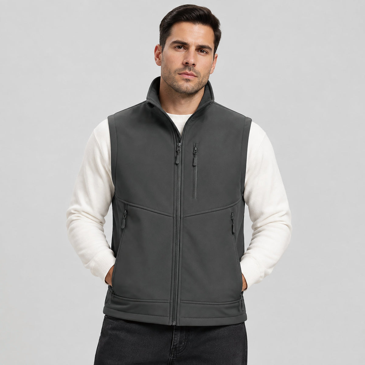 Men’s Waterproof Softshell Golf Vest 6-Pocket Fleece Lined Windproof Jacket Dark Grey by MAGCOMSEN