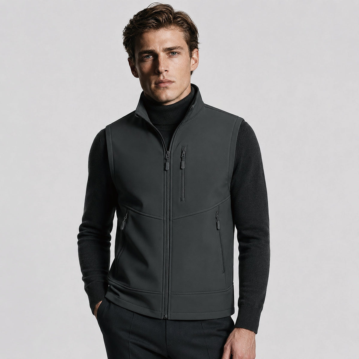 Men’s Waterproof Softshell Golf Vest 6-Pocket Fleece Lined Windproof Jacket Dark Grey by MAGCOMSEN