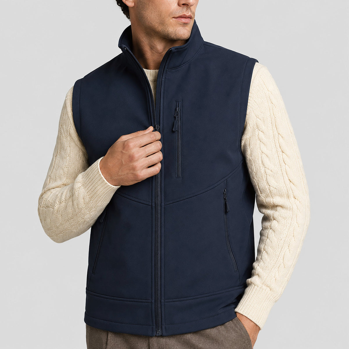 Men’s Waterproof Softshell Golf Vest 6-Pocket Fleece Lined Windproof Jacket Navy by MAGCOMSEN