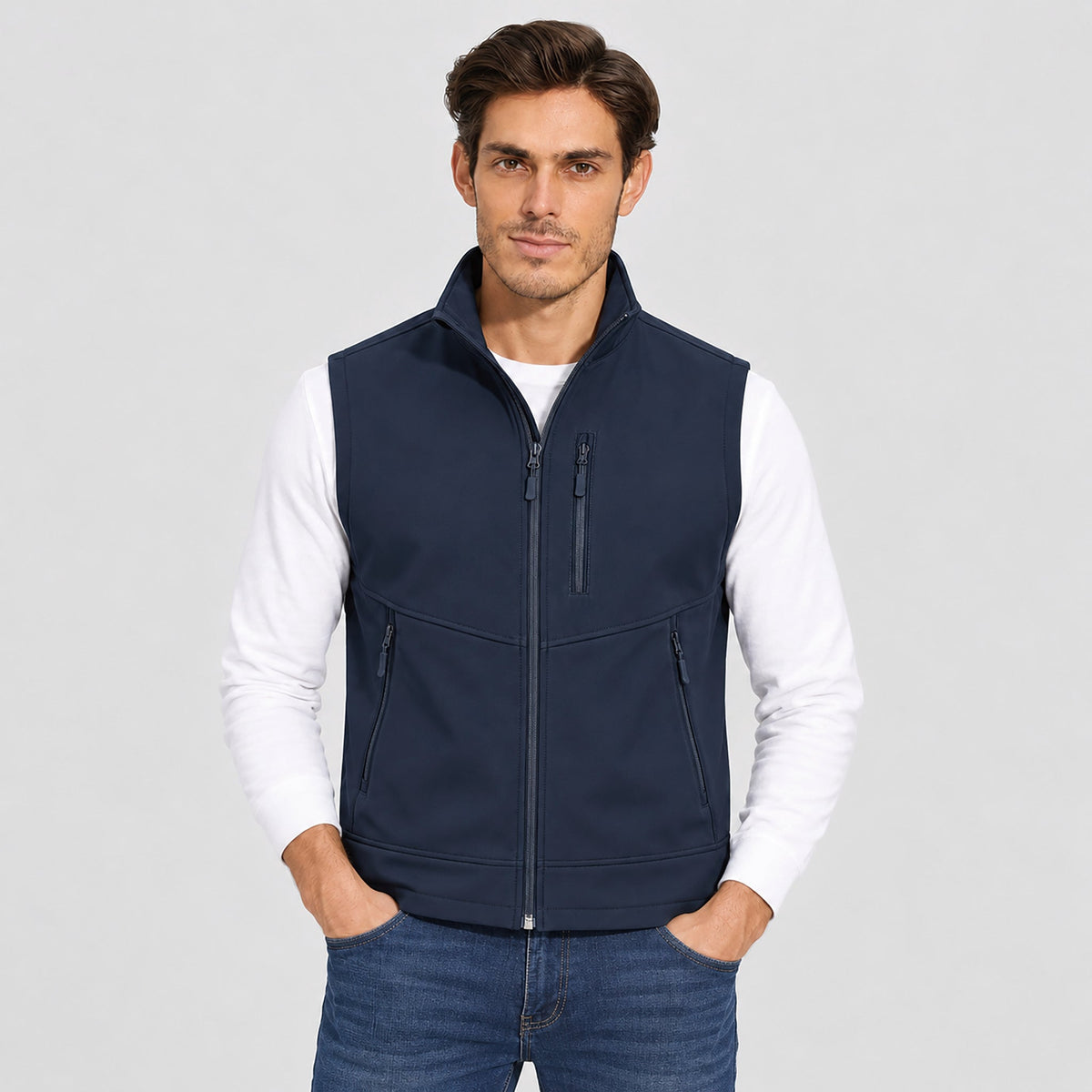 Men’s Waterproof Softshell Golf Vest 6-Pocket Fleece Lined Windproof Jacket Navy by MAGCOMSEN