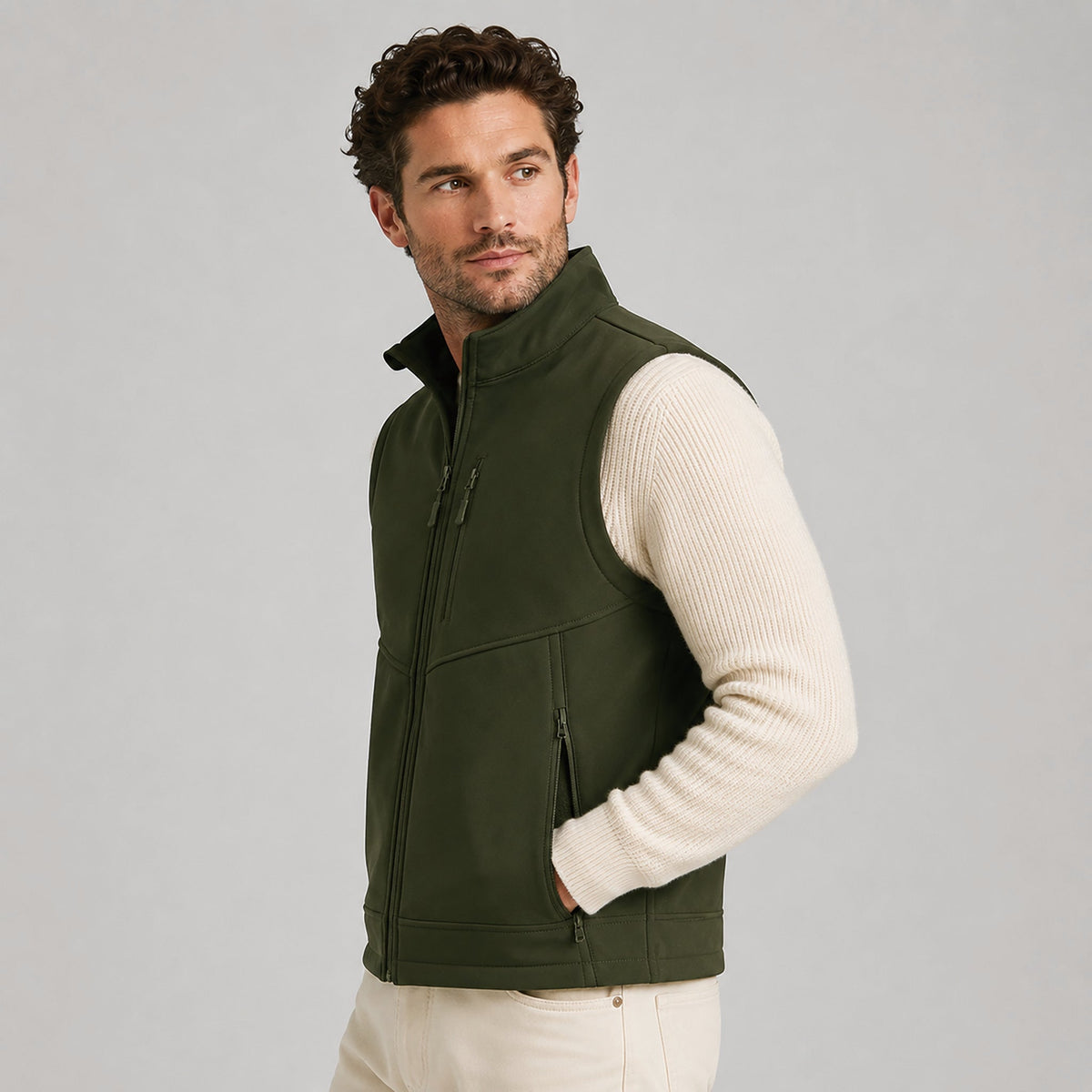 Men’s Waterproof Softshell Golf Vest 6-Pocket Fleece Lined Windproof Jacket Army Green by MAGCOMSEN