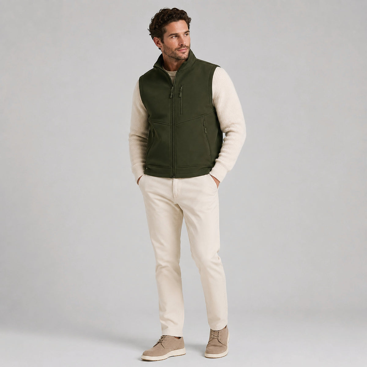 Men’s Waterproof Softshell Golf Vest 6-Pocket Fleece Lined Windproof Jacket Army Green by MAGCOMSEN