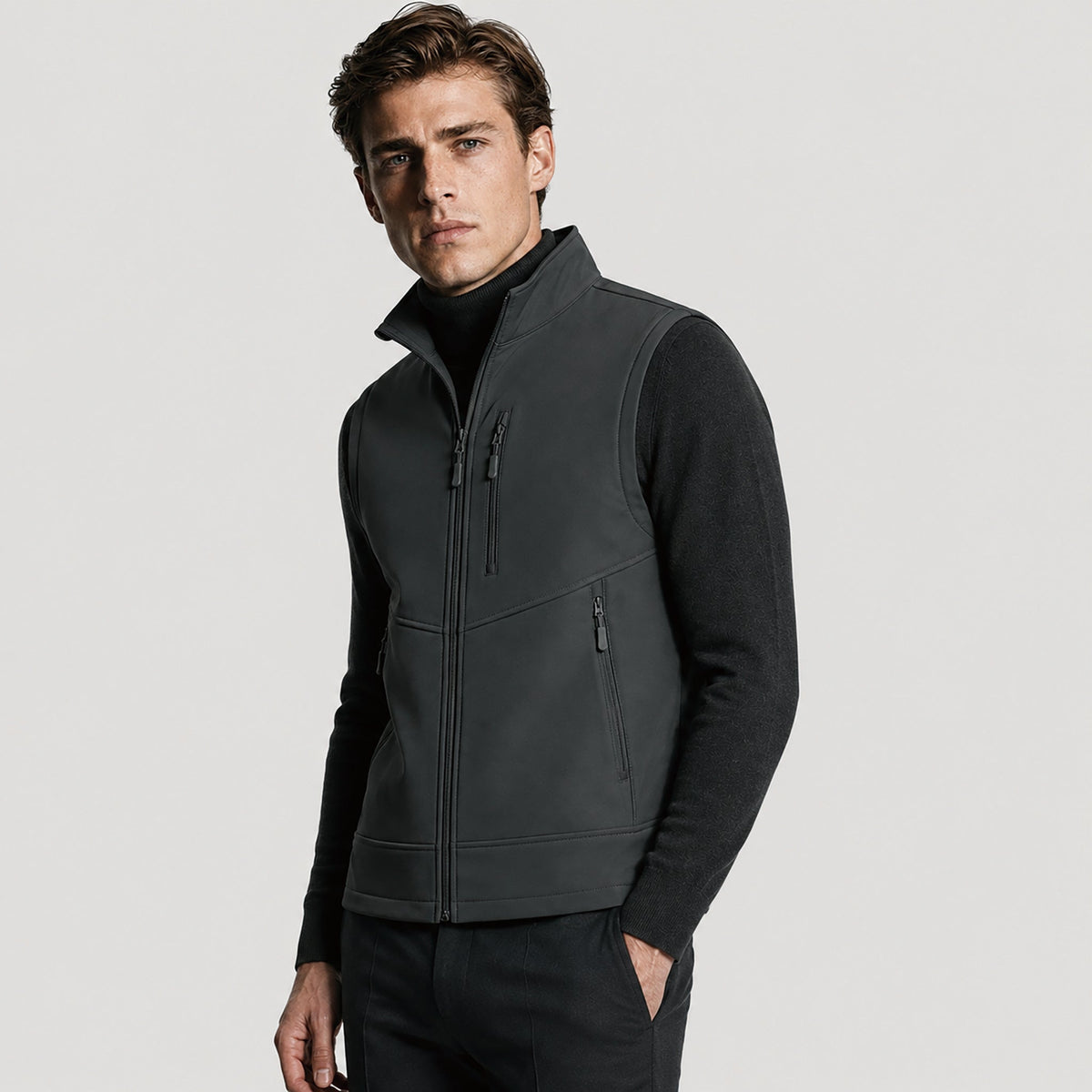 Men’s Waterproof Softshell Golf Vest 6-Pocket Fleece Lined Windproof Jacket Dark Grey by MAGCOMSEN