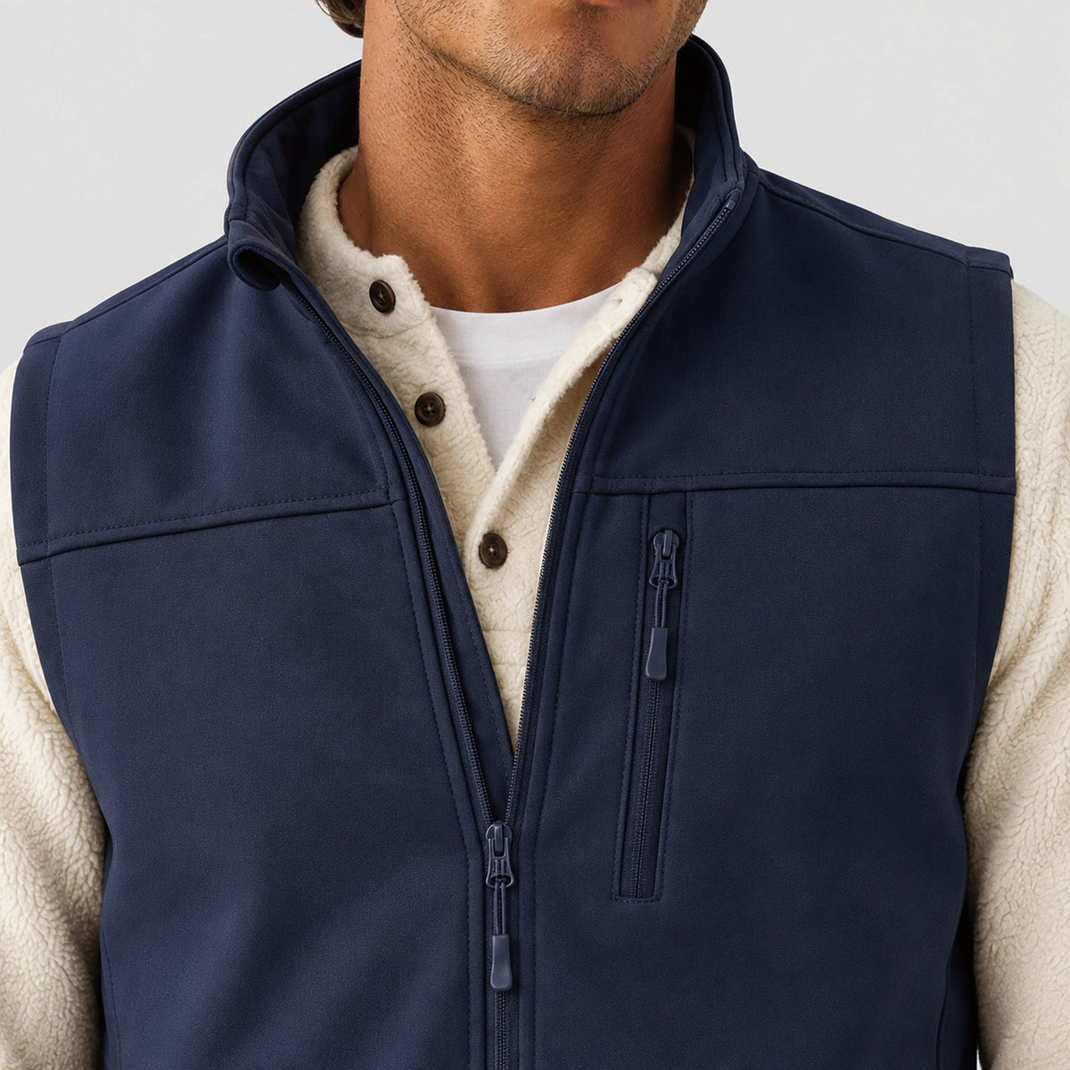 Navy MAGCOMSEN Men's Waterproof Softshell Vest 6-Pocket Fleece Lined Golf Windbreaker in #Color_Navy