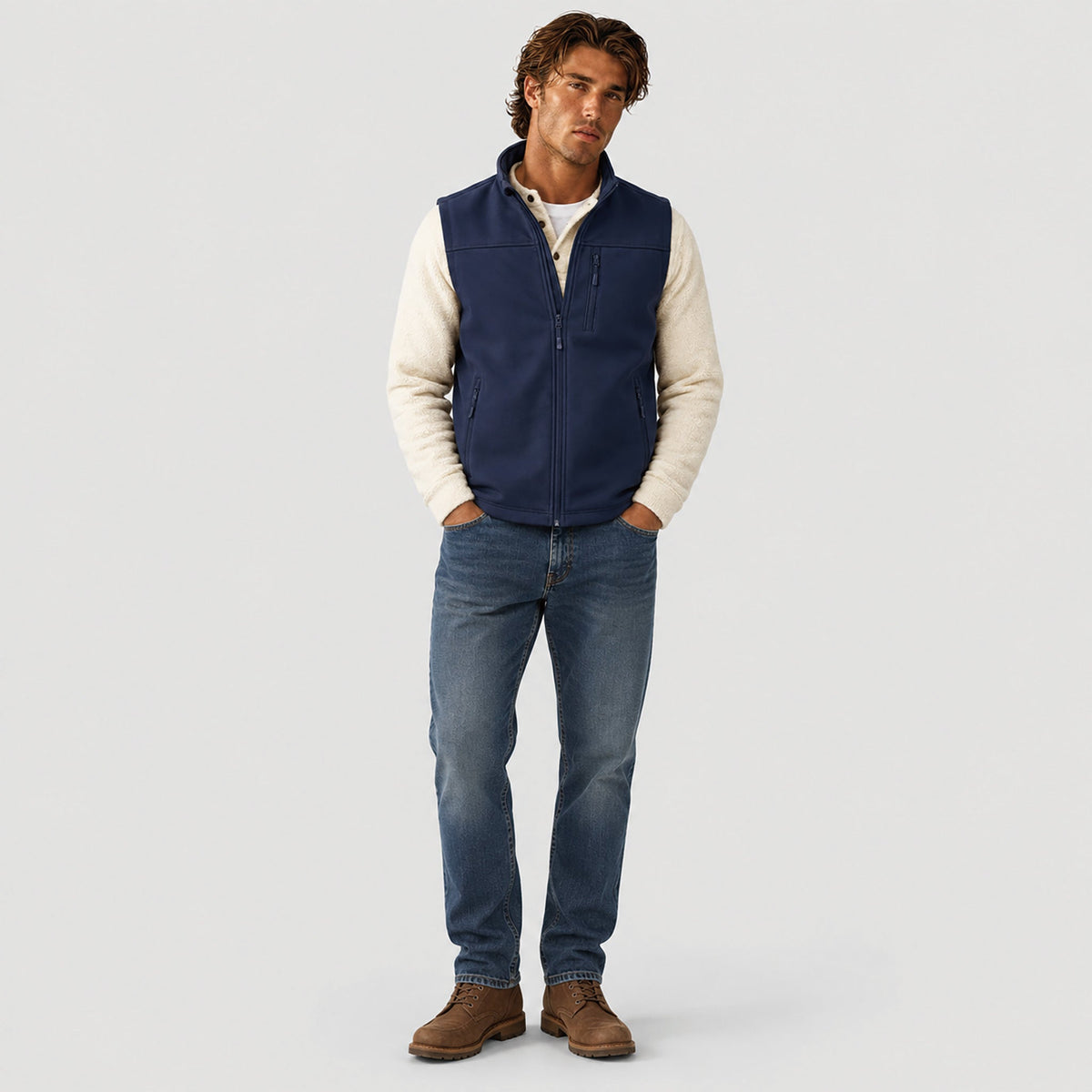 Navy MAGCOMSEN Men's Waterproof Softshell Vest 6-Pocket Fleece Lined Golf Windbreaker in #Color_Navy