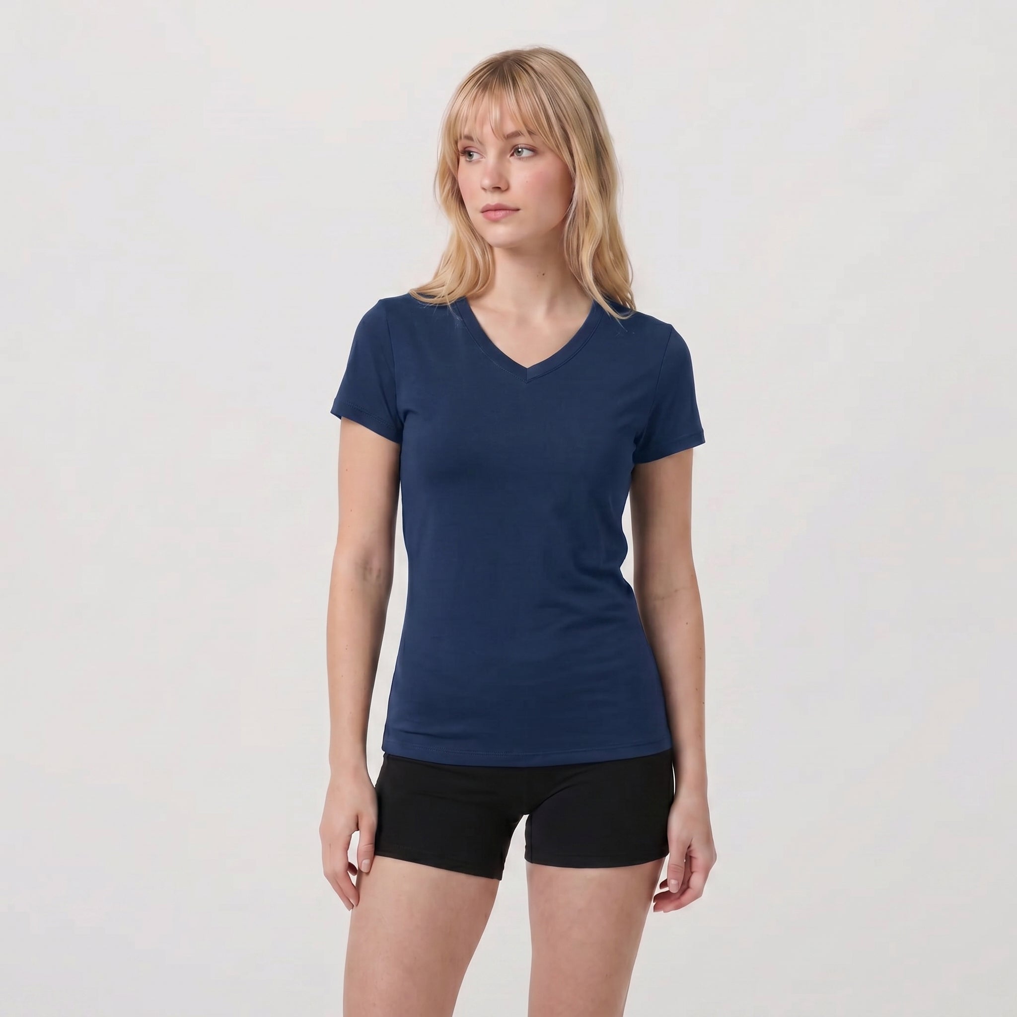 Women UPF 50 Plus V Neck Workout Top - Cooling Quick Dry Hiking Shirt Navy by MAGCOMSEN
