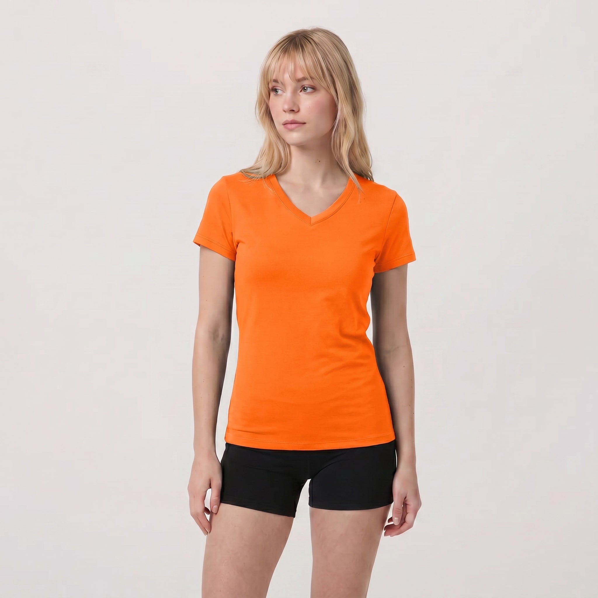Women UPF 50 Plus V Neck Workout Top - Cooling Quick Dry Hiking Shirt Bright Orange by MAGCOMSEN