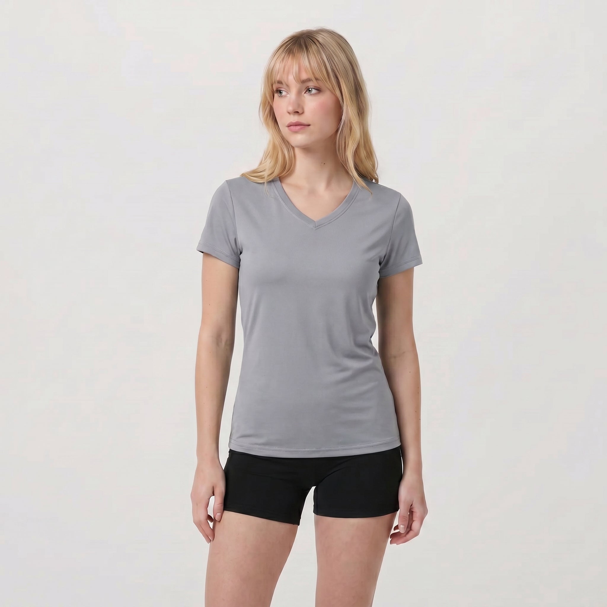 Women UPF 50 Plus V Neck Workout Top - Cooling Quick Dry Hiking Shirt Light Grey by MAGCOMSEN