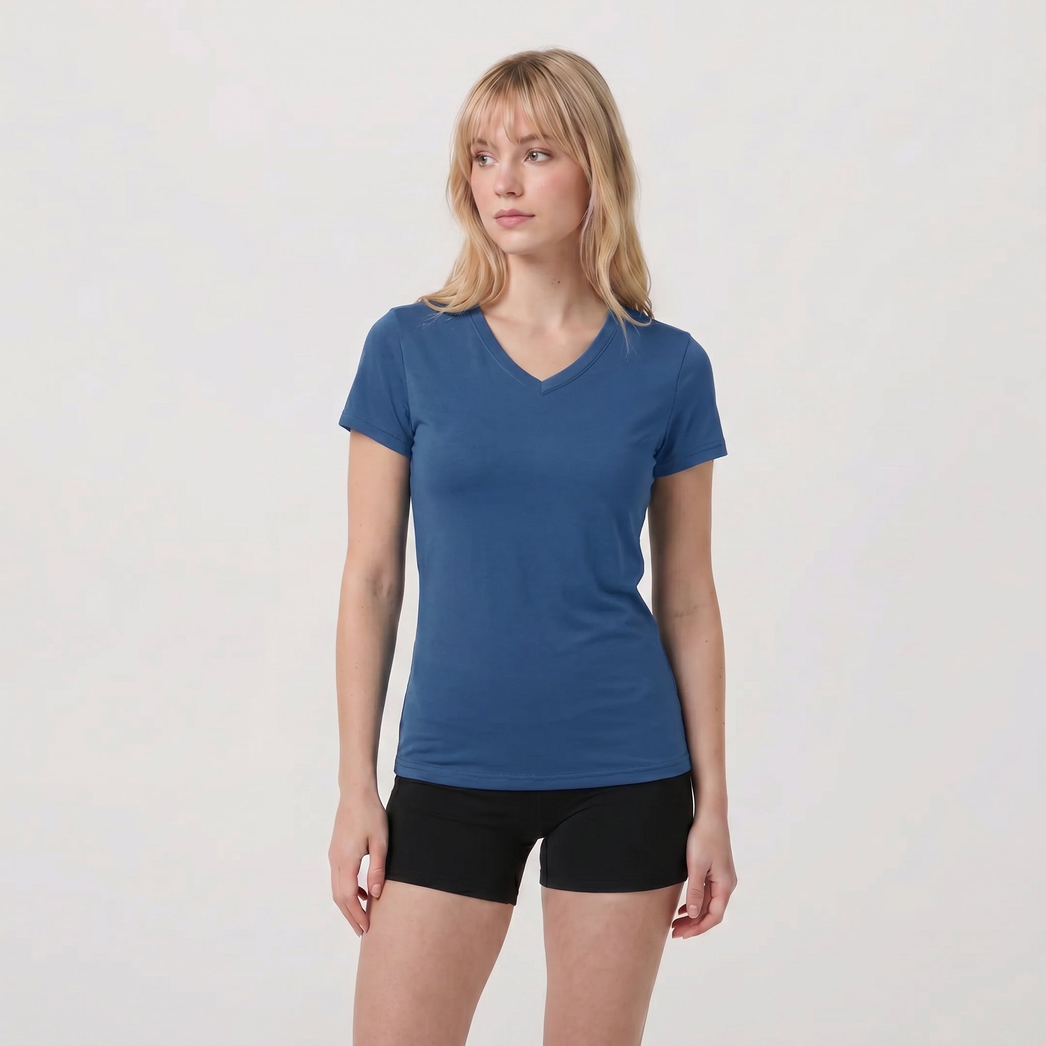 Women UPF 50 Plus V Neck Workout Top - Cooling Quick Dry Hiking Shirt Blue by MAGCOMSEN