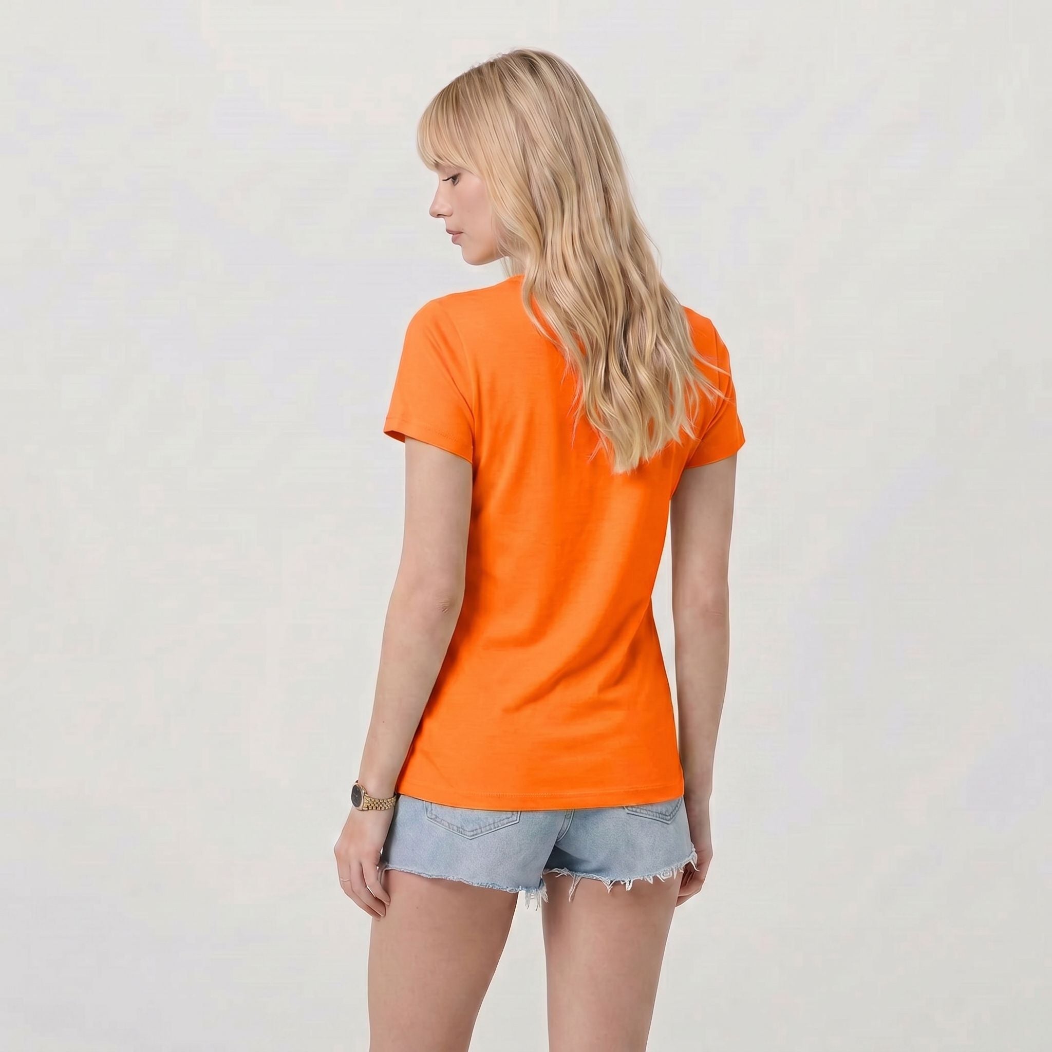 Women UPF 50 Plus V Neck Workout Top - Cooling Quick Dry Hiking Shirt Bright Orange by MAGCOMSEN