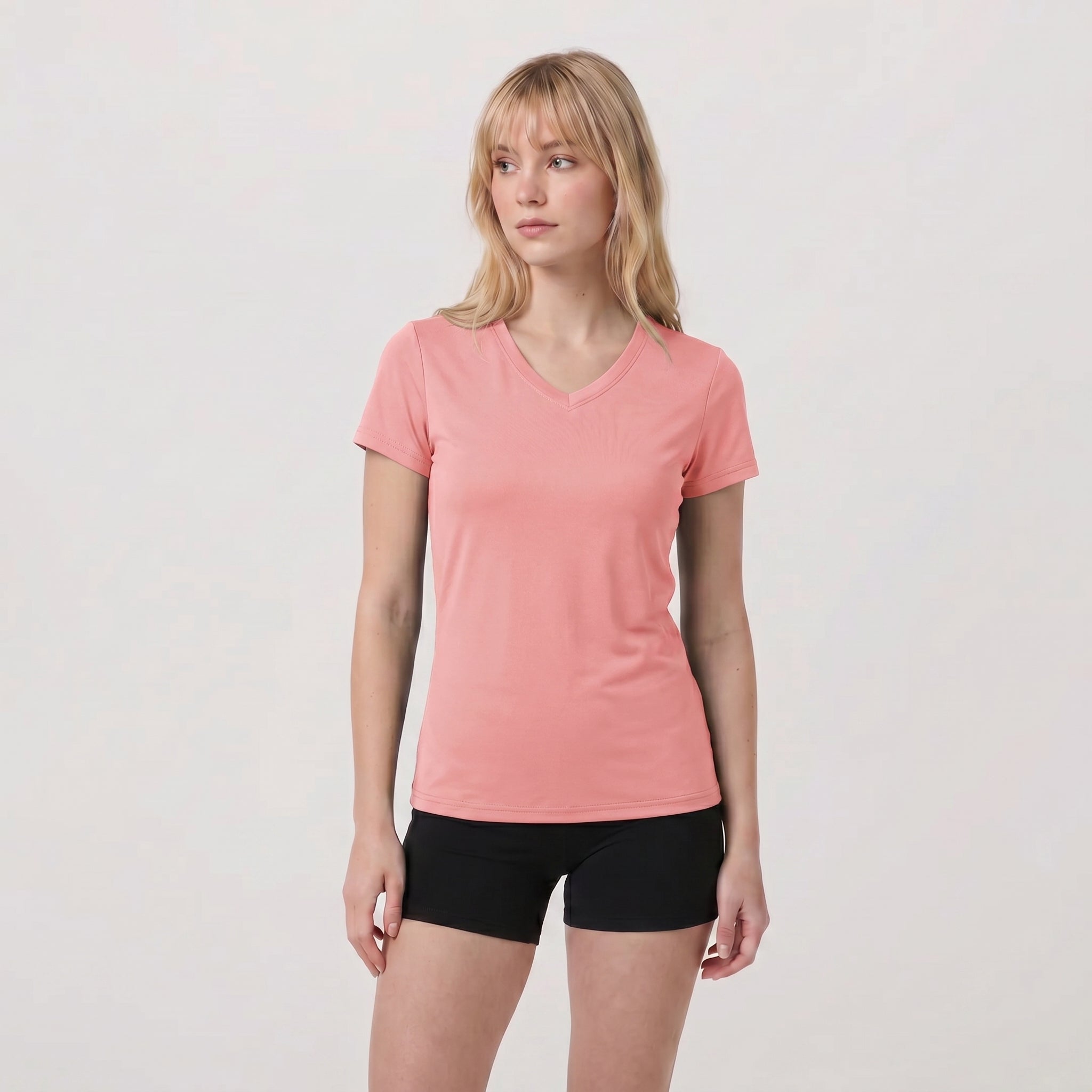 Women UPF 50 Plus V Neck Workout Top - Cooling Quick Dry Hiking Shirt Grey Pink by MAGCOMSEN