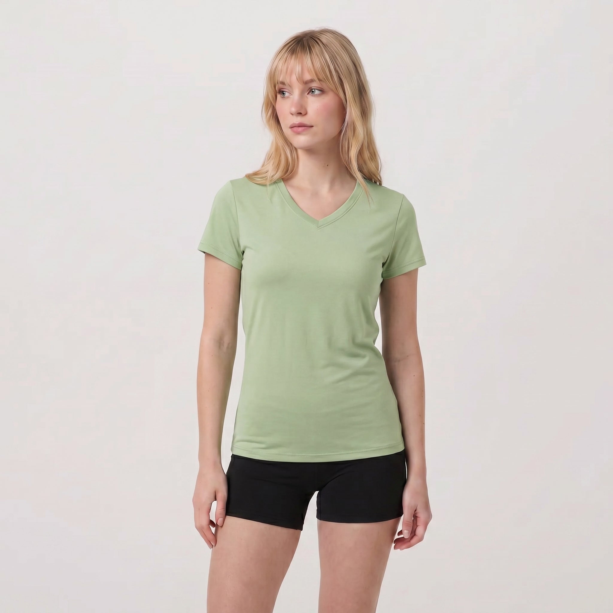 Women UPF 50 Plus V Neck Workout Top - Cooling Quick Dry Hiking Shirt Light Green by MAGCOMSEN