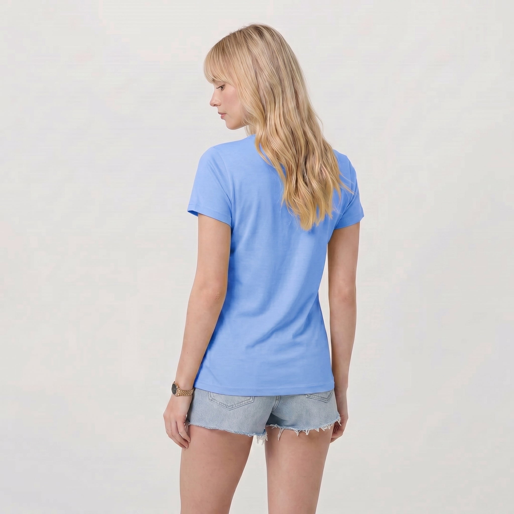 Women UPF 50 Plus V Neck Workout Top - Cooling Quick Dry Hiking Shirt Light Blue by MAGCOMSEN