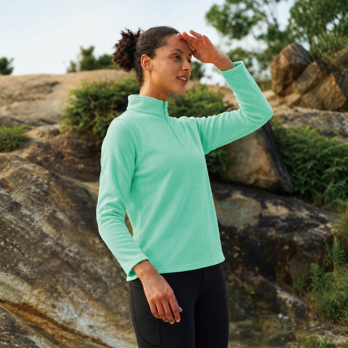 Mint MAGCOMSEN Women's 1/4 Zip Fleece Pullover - Stretchy & Warm in #Color_Mint
