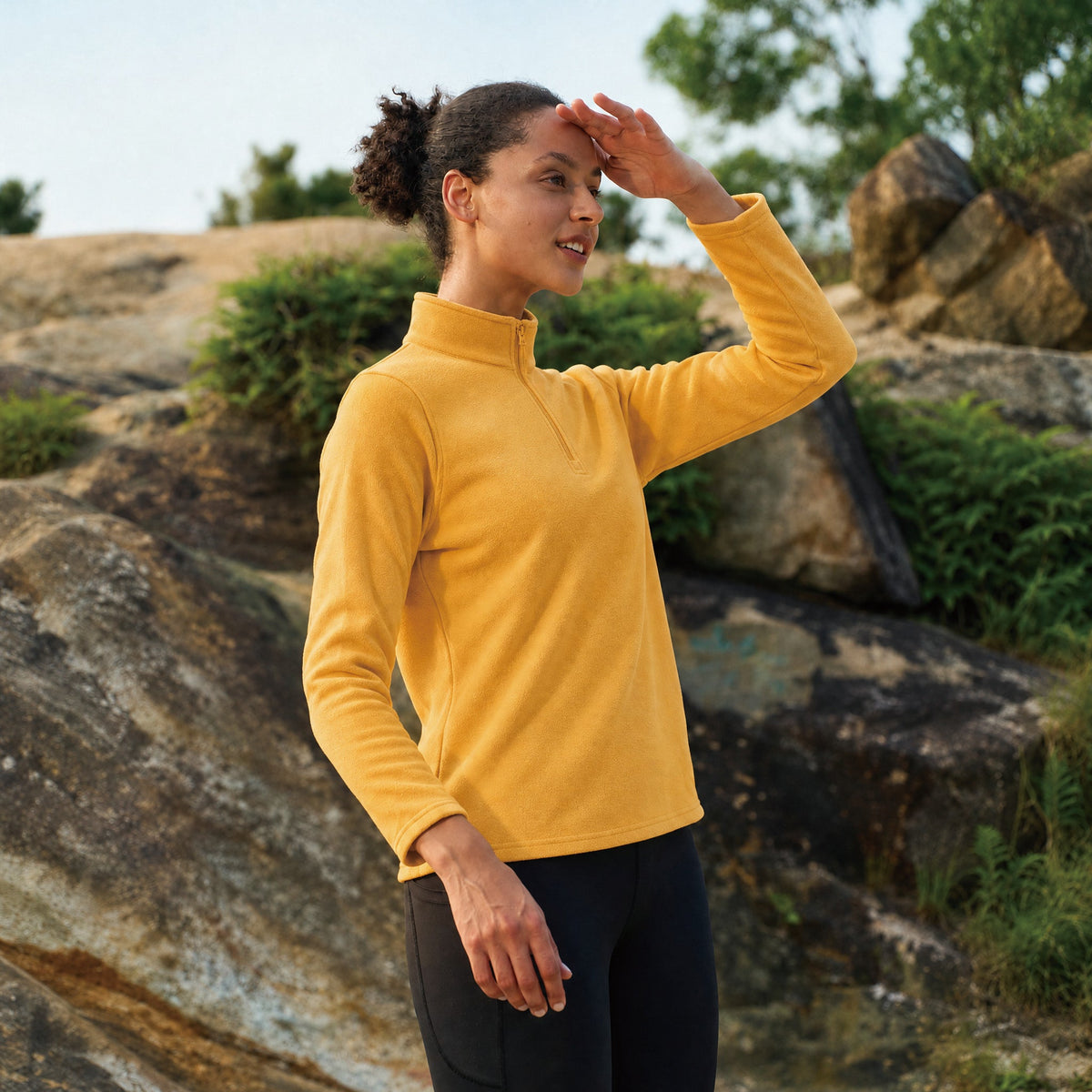 Yellow MAGCOMSEN Women's 1/4 Zip Fleece Pullover - Stretchy & Warm in #Color_Yellow