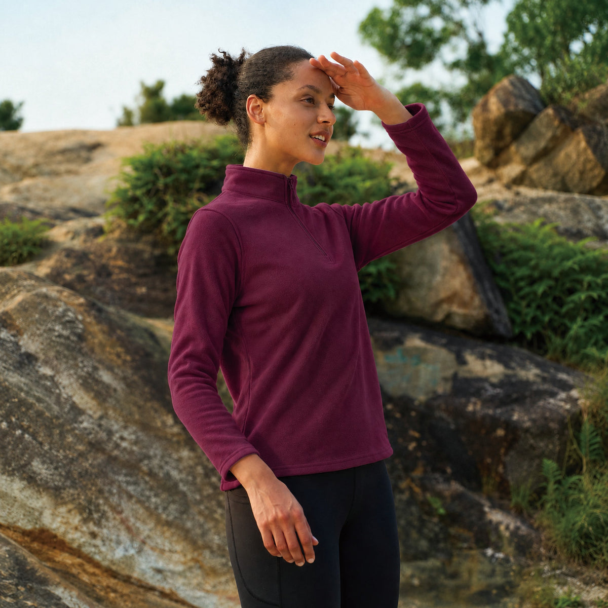 Wine MAGCOMSEN Women's 1/4 Zip Fleece Pullover - Stretchy & Warm in #Color_Wine