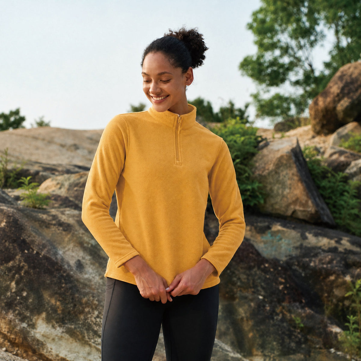 Yellow MAGCOMSEN Women's 1/4 Zip Fleece Pullover - Stretchy & Warm in #Color_Yellow