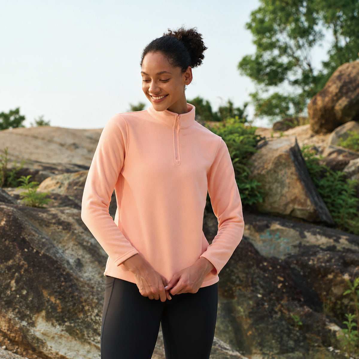 Apricot MAGCOMSEN Women's 1/4 Zip Fleece Pullover - Stretchy & Warm in #Color_Apricot