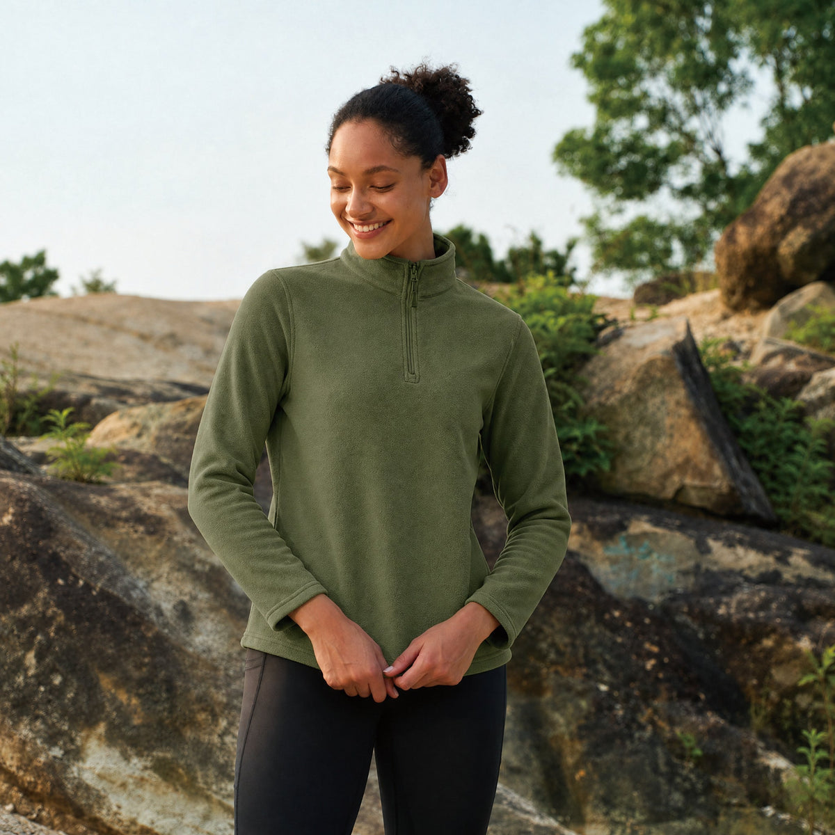 Army Green MAGCOMSEN Women's 1/4 Zip Fleece Pullover - Stretchy & Warm in #Color_Army Green