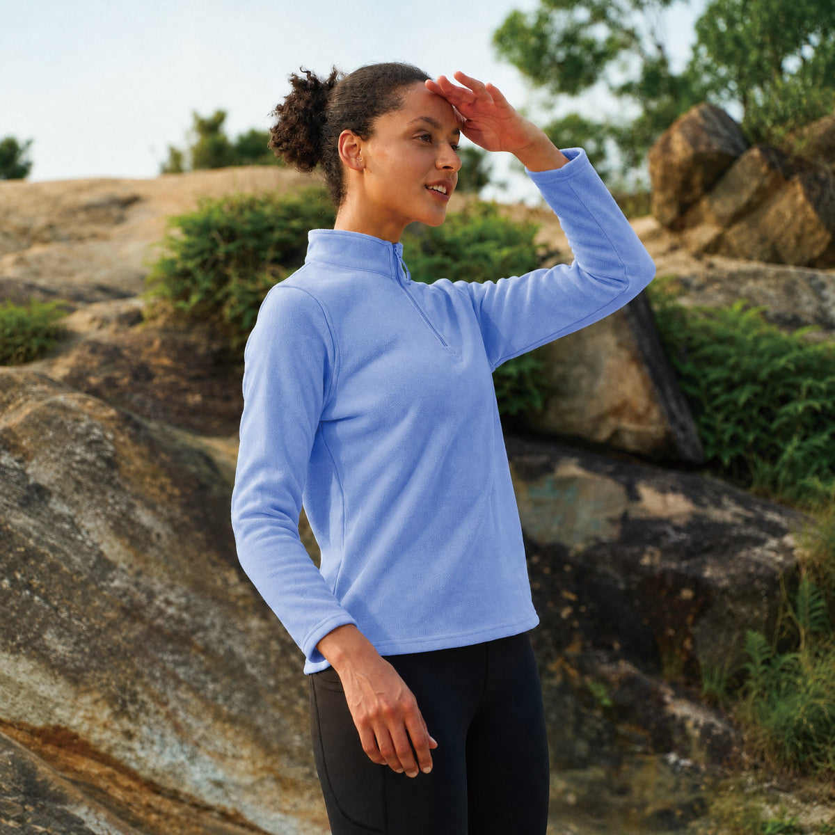 Light Blue MAGCOMSEN Women's 1/4 Zip Fleece Pullover - Stretchy & Warm in #Color_Light Blue