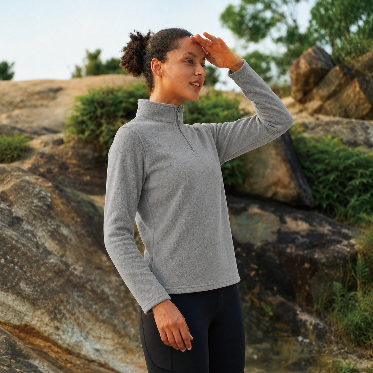 Light Grey MAGCOMSEN Women's 1/4 Zip Fleece Pullover - Stretchy & Warm in #Color_Light Grey