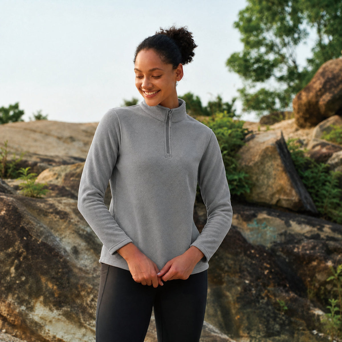 Light Grey MAGCOMSEN Women's 1/4 Zip Fleece Pullover - Stretchy & Warm in #Color_Light Grey