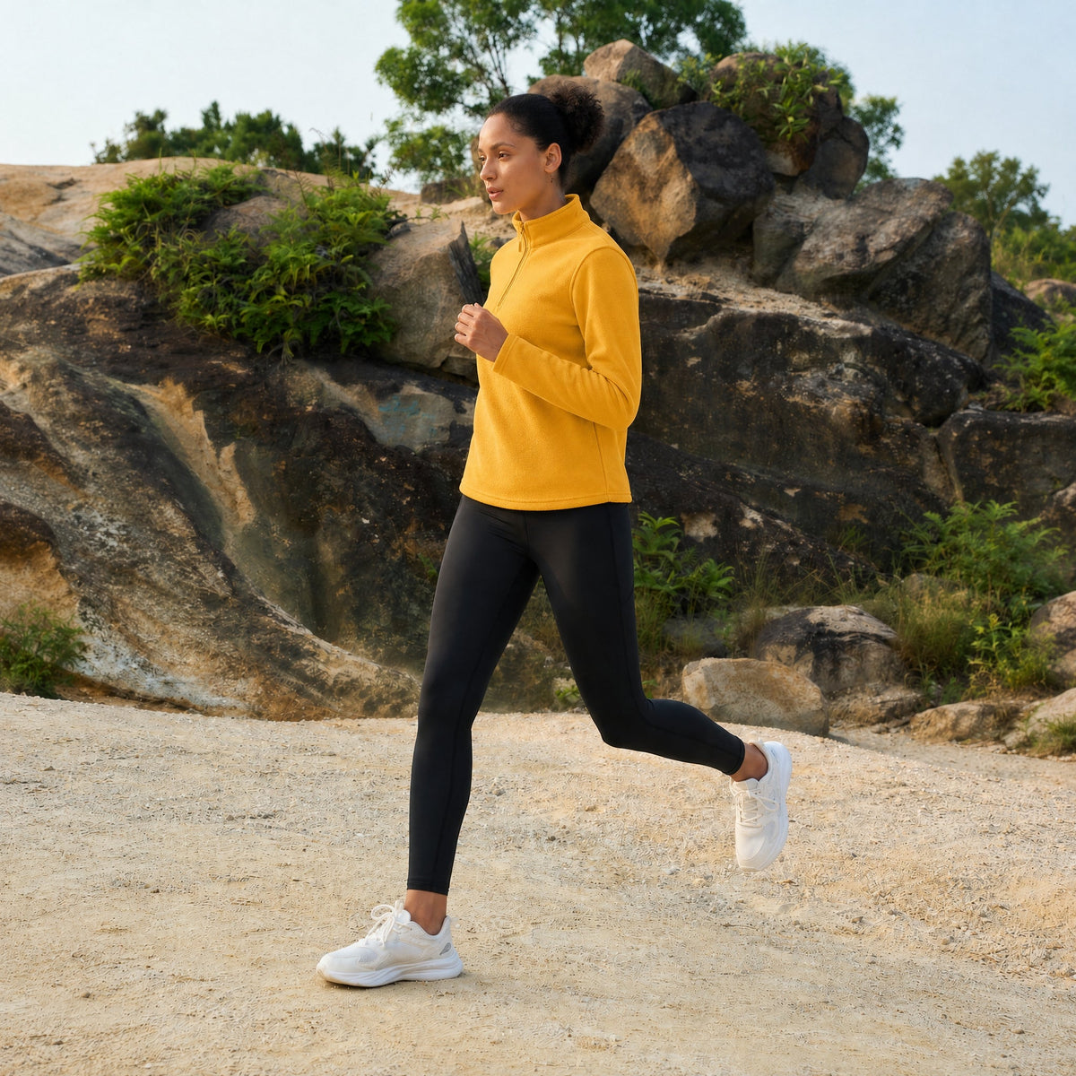 Yellow MAGCOMSEN Women's 1/4 Zip Fleece Pullover - Stretchy & Warm in #Color_Yellow