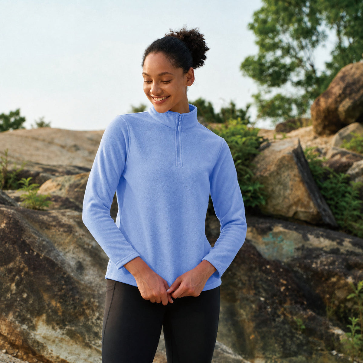 Light Blue MAGCOMSEN Women's 1/4 Zip Fleece Pullover - Stretchy & Warm in #Color_Light Blue