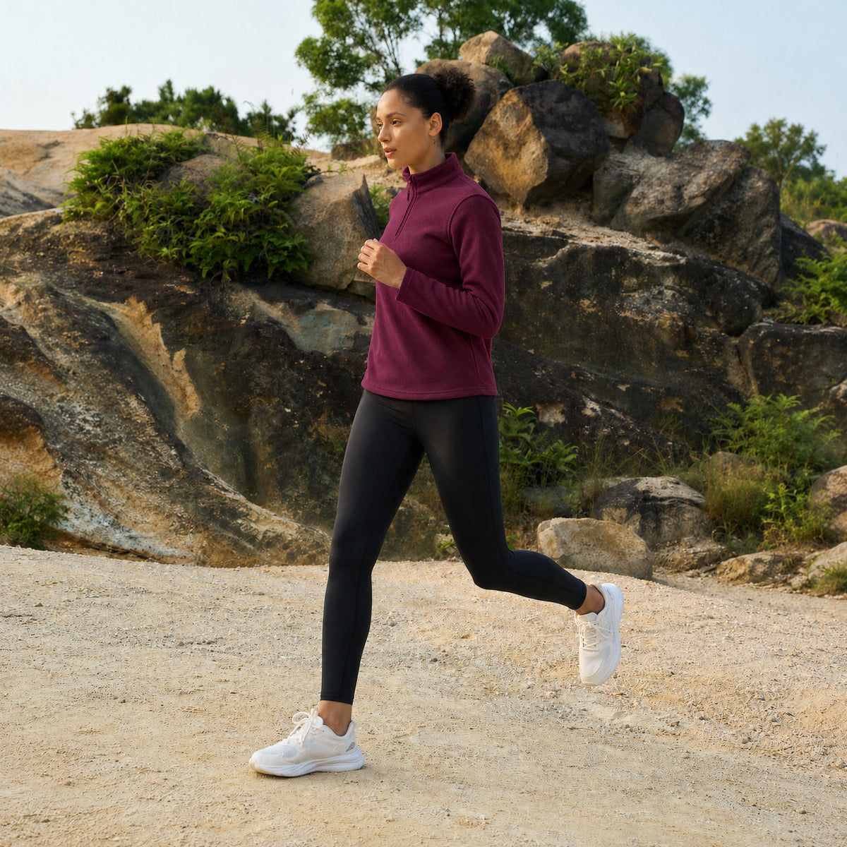 Wine MAGCOMSEN Women's 1/4 Zip Fleece Pullover - Stretchy & Warm in #Color_Wine