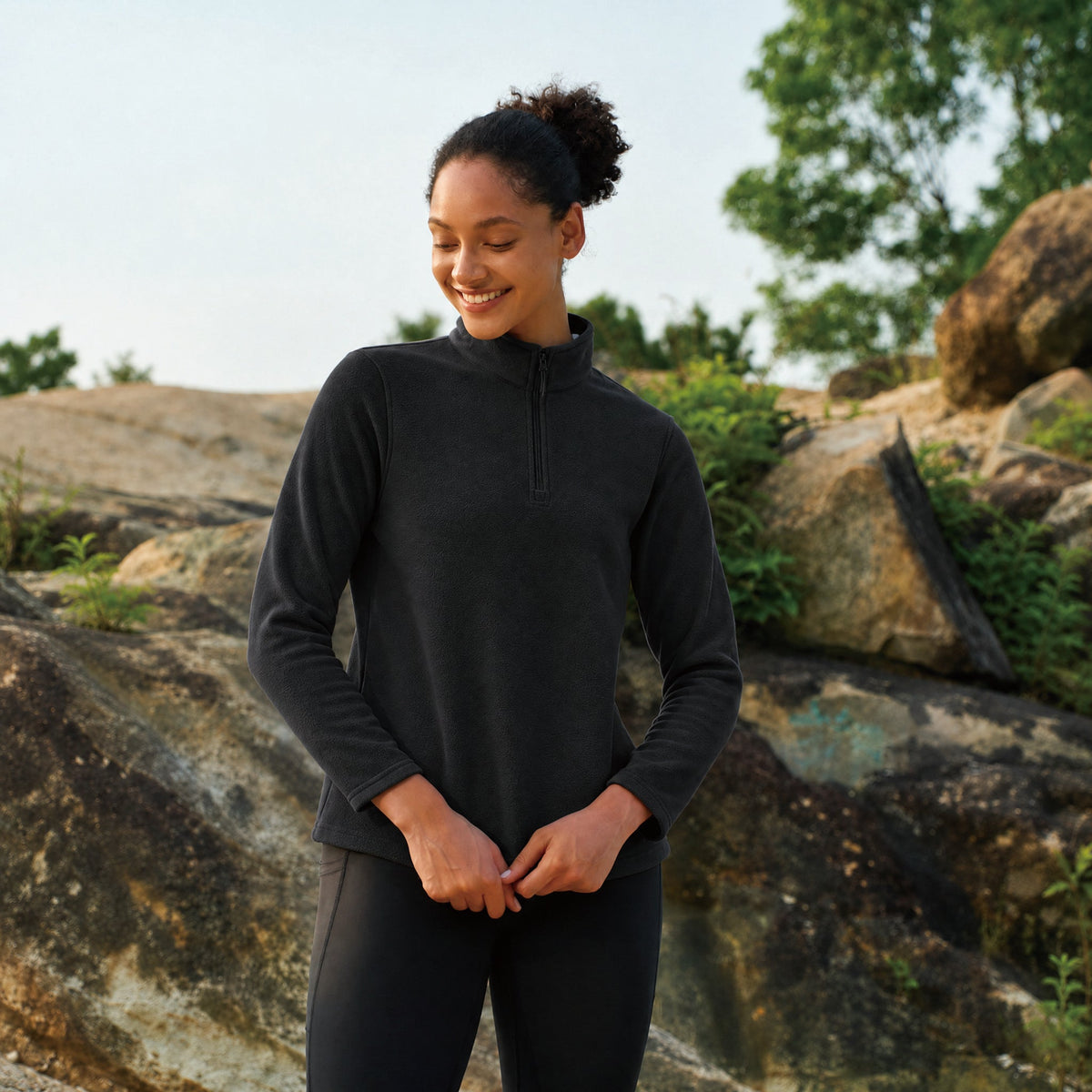 Black MAGCOMSEN Women's 1/4 Zip Fleece Pullover - Stretchy & Warm in #Color_Black