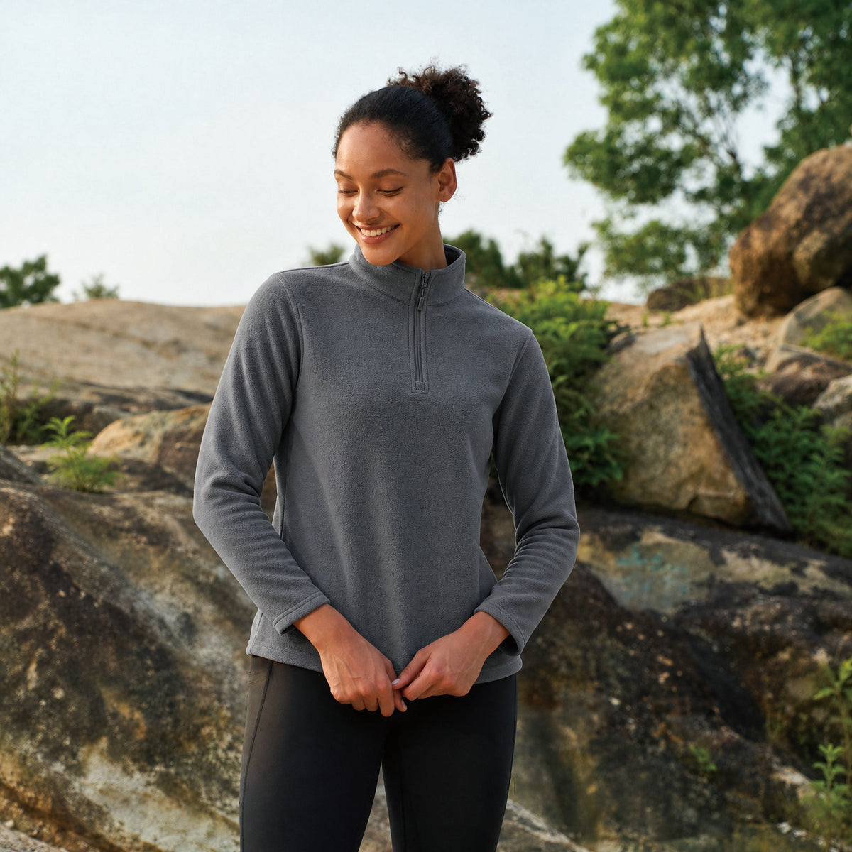 Dark Grey MAGCOMSEN Women's 1/4 Zip Fleece Pullover - Stretchy & Warm in #Color_Dark Grey