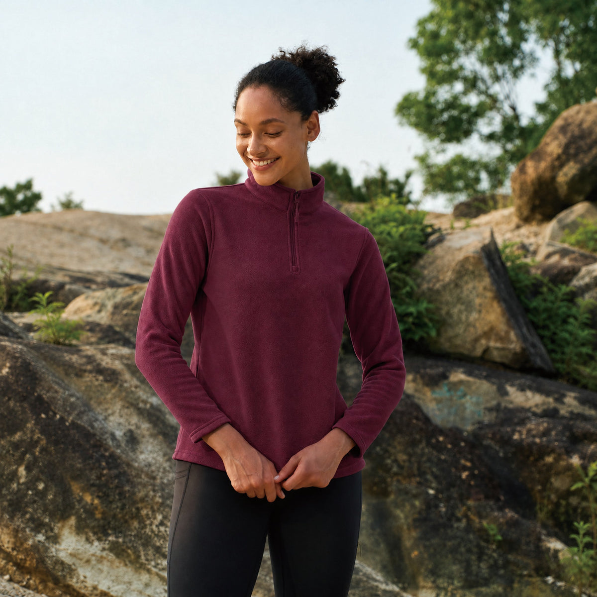 Wine MAGCOMSEN Women's 1/4 Zip Fleece Pullover - Stretchy & Warm in #Color_Wine
