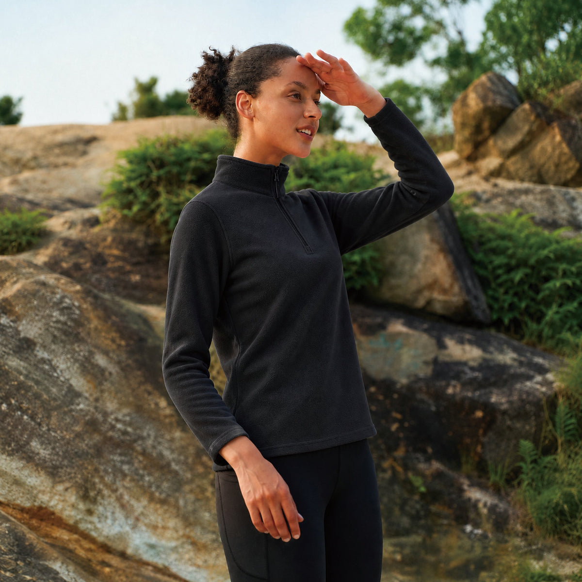Black MAGCOMSEN Women's 1/4 Zip Fleece Pullover - Stretchy & Warm in #Color_Black
