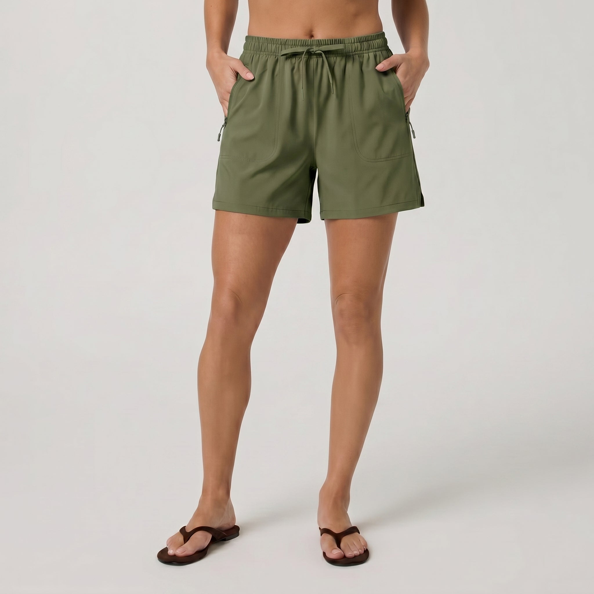 Women's 5 Inch Water Resistant Hiking Shorts UPF 50 Plus Quick Dry Golf Shorts with Zipper Pockets Army Green by MAGCOMSEN